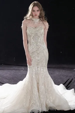 exquisite hand stitched diamond mermaid wedding dress