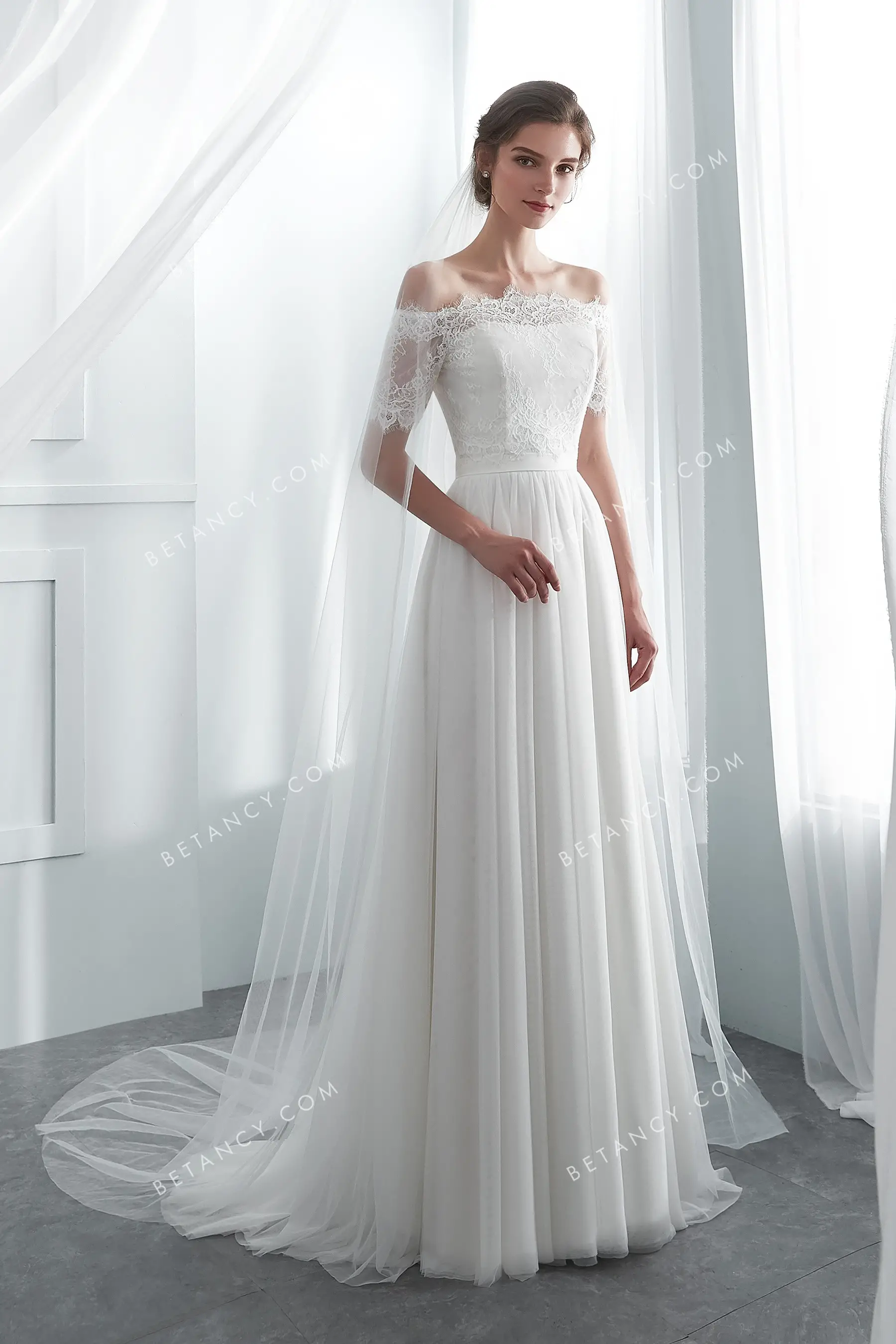 STRAPLESS WEDDING BALL GOWN & LACE BOLERO main image 1