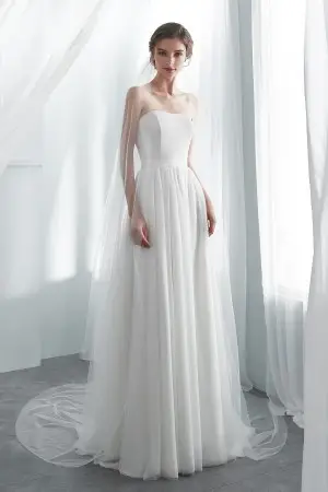 ivory lace net strapless a line bridal gown with bolero