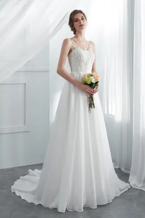 Beaded Sleeveless Illusion Bateau Neck Wedding Dress - BETANCY