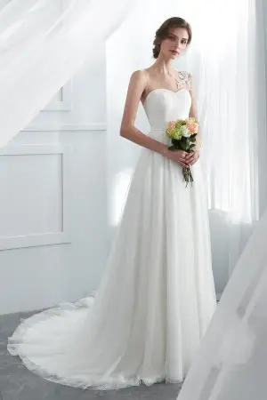 illusion lace and tulle romantic wedding dress