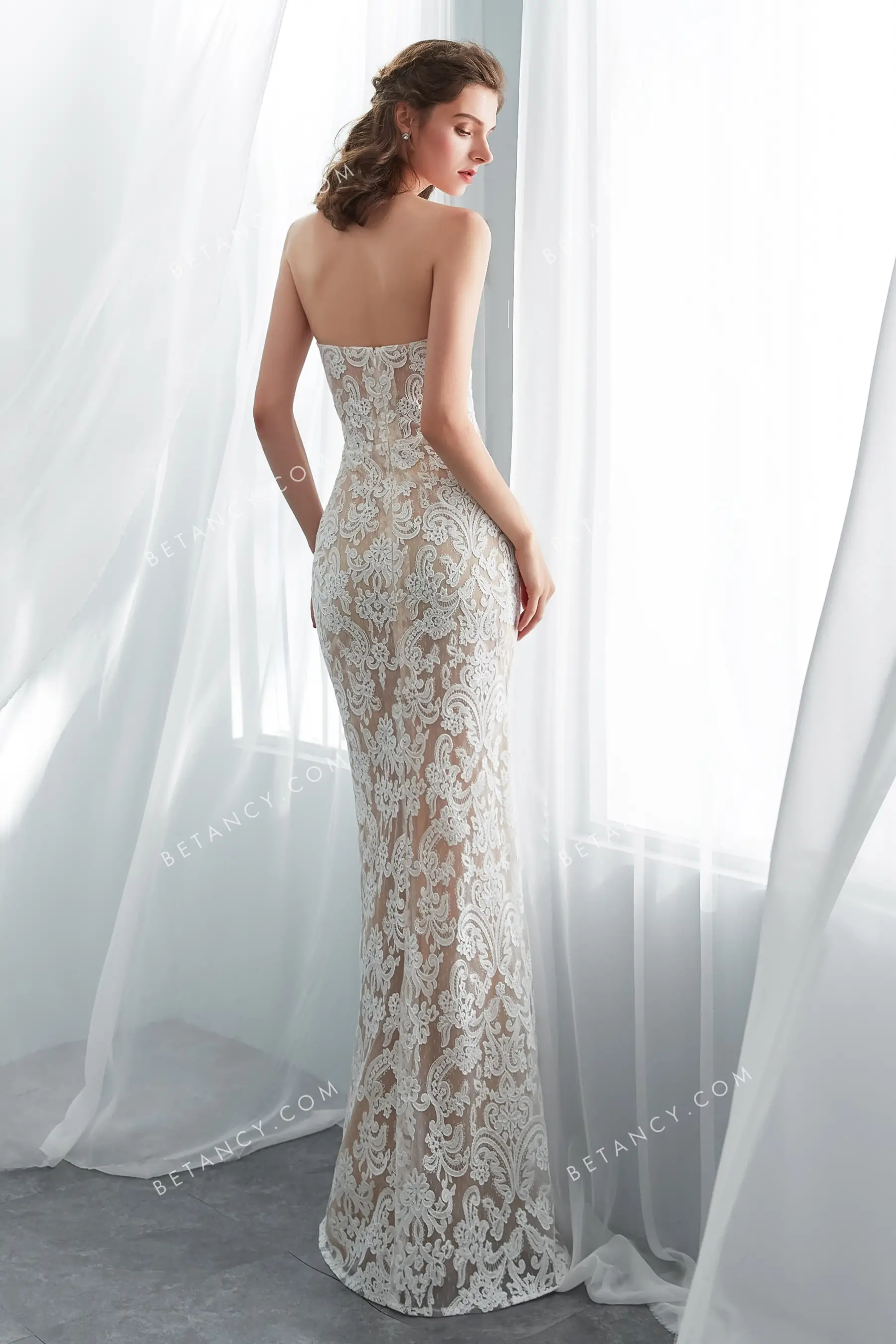 Champagne Wedding Gown with Detachable Overskirt - BETANCY