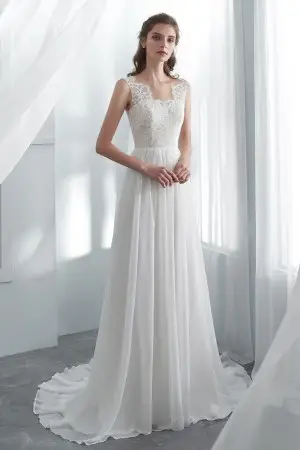 scalloped soft lace and chiffon wholesale wedding dress