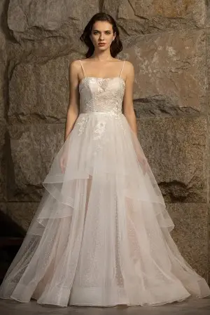 fairy dot lace pink nude ball gown wedding dress