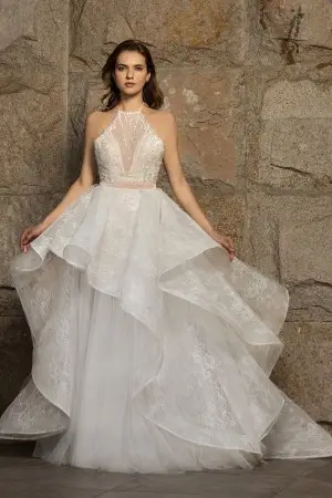 stylish 2 in 1 beaded lace ball gown wedding dress