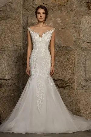 off the shoulder mermaid designer wedding gown