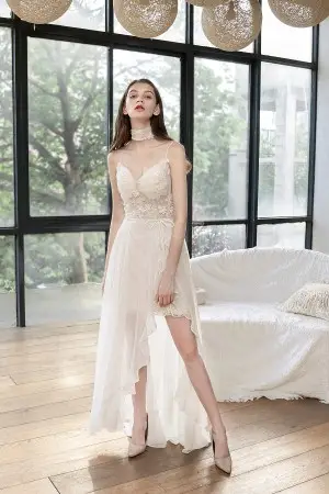 2 in 1 wedding dress with removable chiffon overskirt