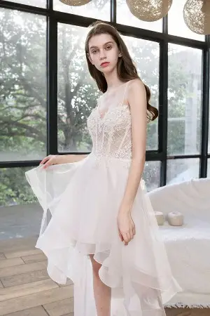 nifty illusion lace and tulle high low wedding dress
