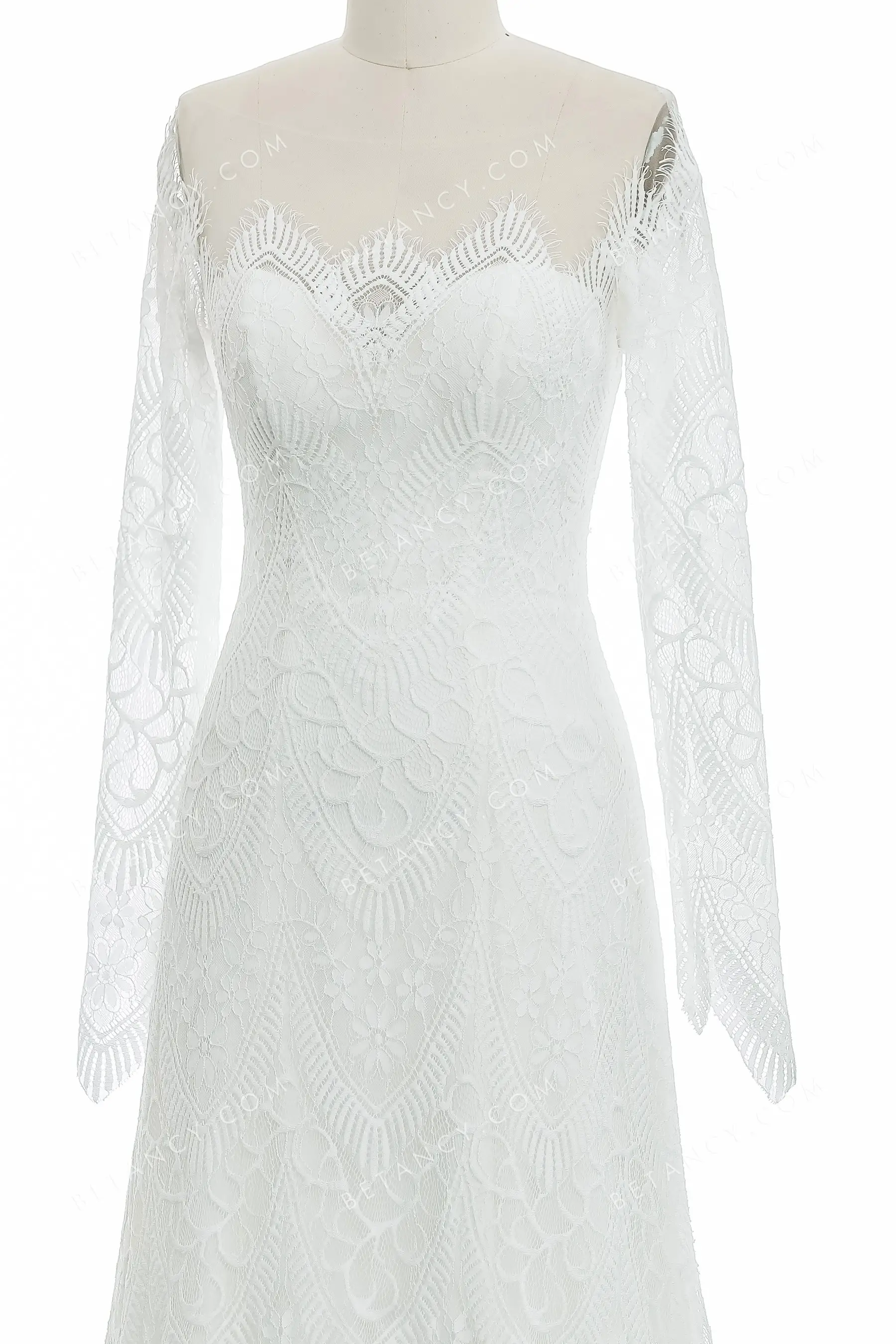 Scalloped Neckline & Long Sleeve Lace Bridal Dress BETANCY