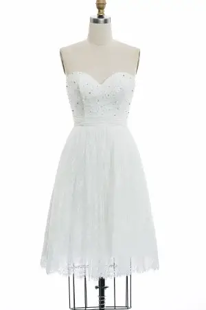 Beaded strapless sweetheart short lace bridal dress