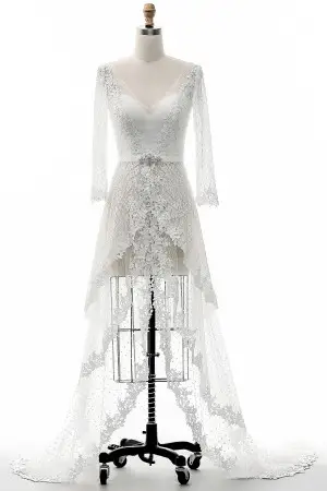 dotted sheer tiered lace 34 sleeve bridal gown