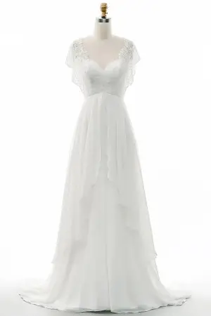ruffled lace with flowing chiffon Grecian wedding gown