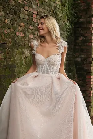 floral appliqued sweetheart corset pink wedding dress