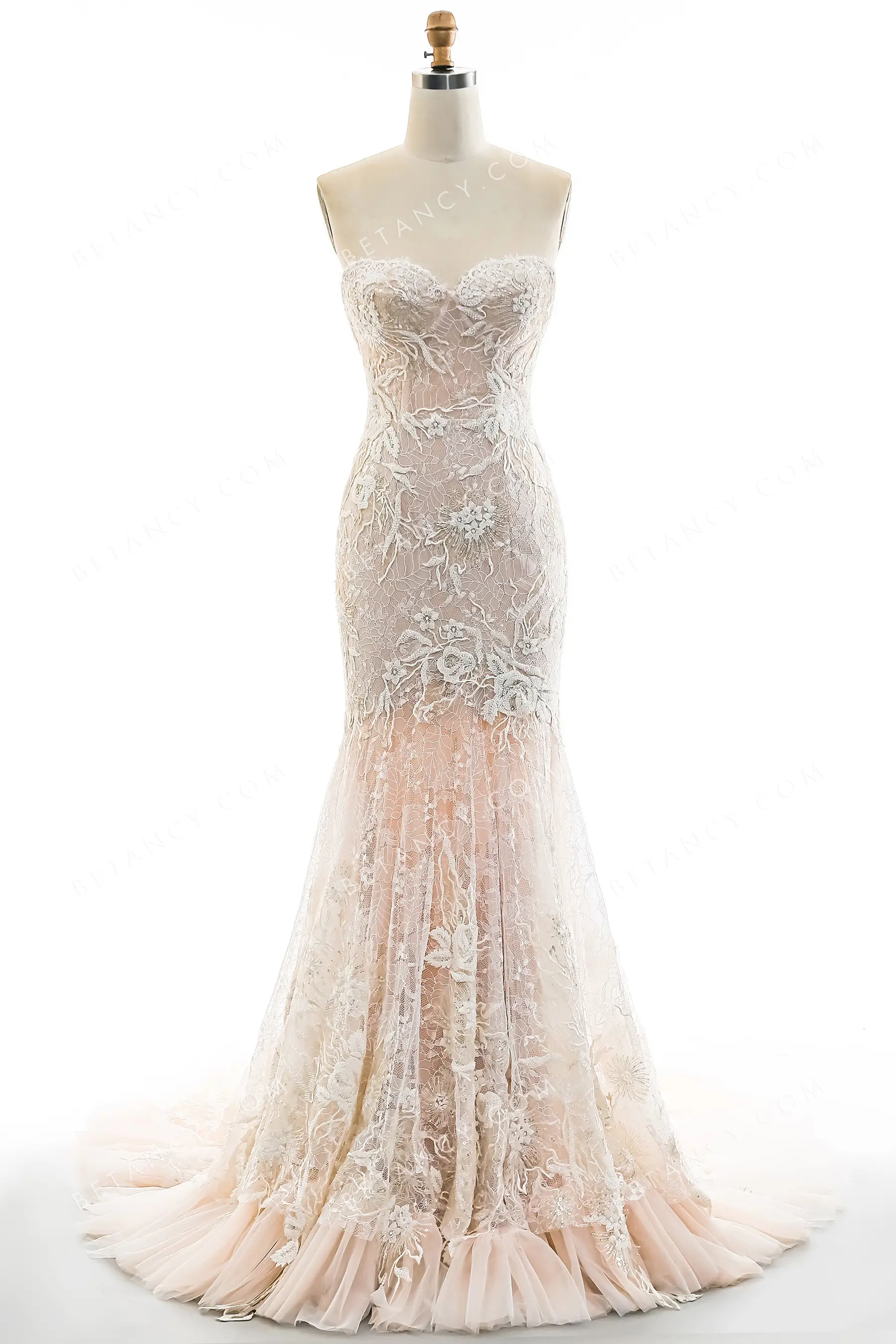 Long Tulle Dress with Beaded Straps Dusty Rose