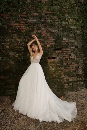 illusion beaded lace and organza dreamy wedding gown