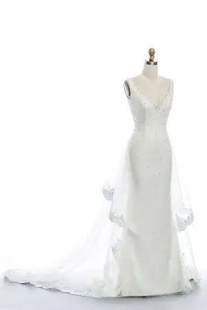 beaded mermaid wedding dress with detachable overskirt