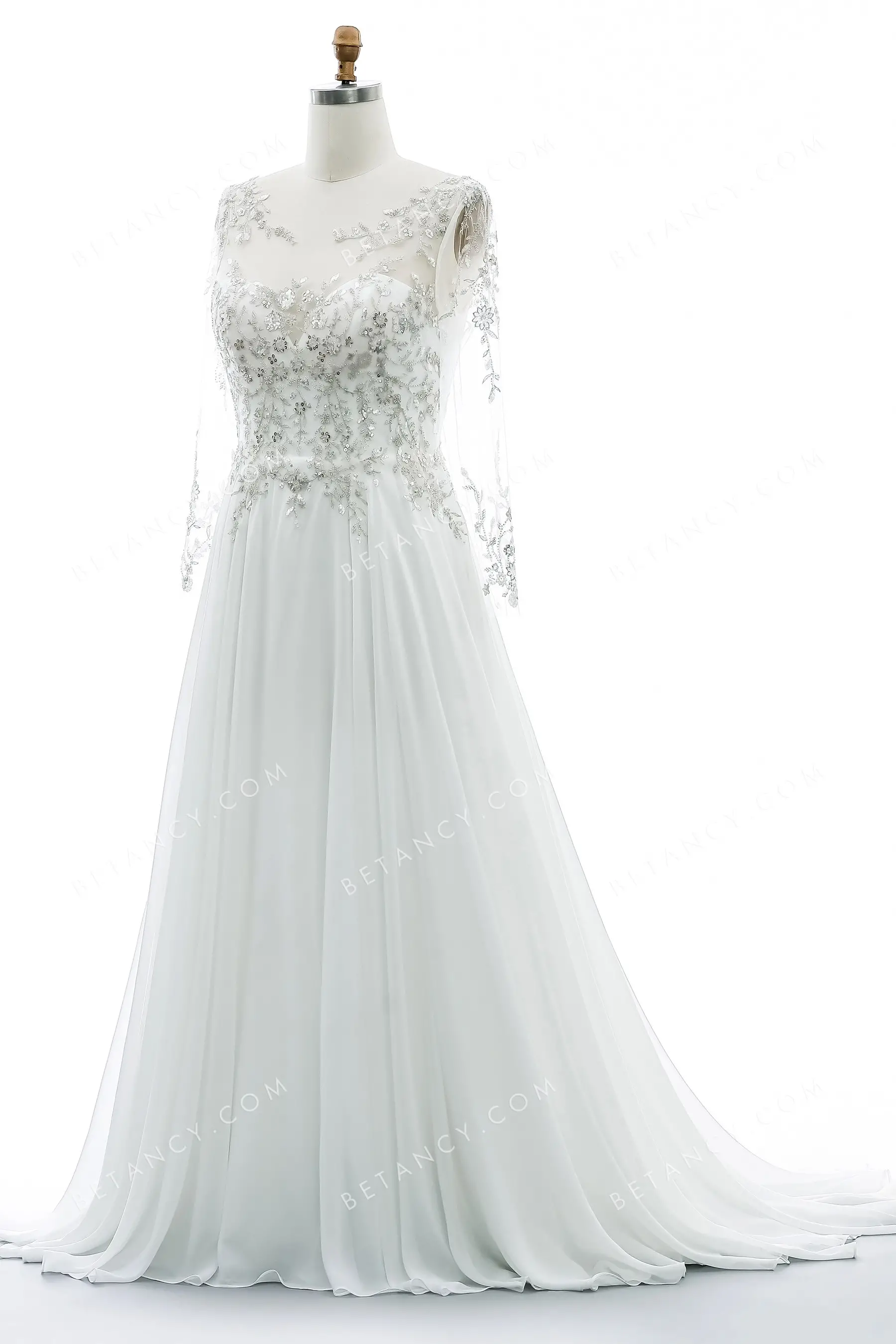 Scintillant Sequin Lace Plus Size Chiffon Wedding Dress BETANCY