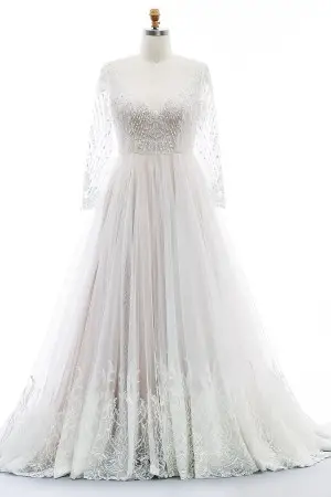 shimmering lace long sleeve plus size wedding gown