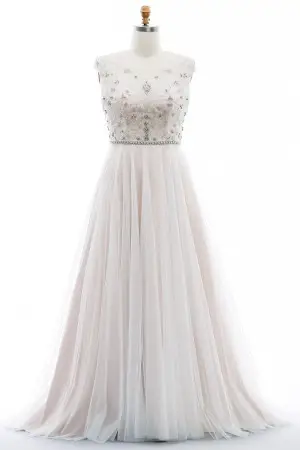 beaded illusion neck nude pink plus size wedding dress
