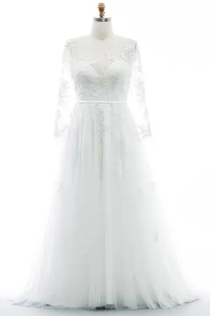 lovely floral lace long sleeve plus size wedding dress