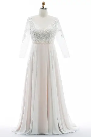 romantic lace and chiffon plus size pink wedding dress