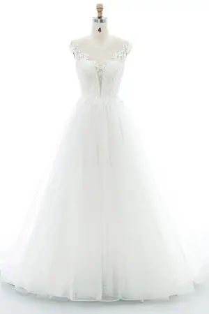 alluring cap sleeve illusion lace and tulle wedding dress