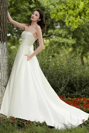 detachable bowknot and pockets simple satin bridal gown
