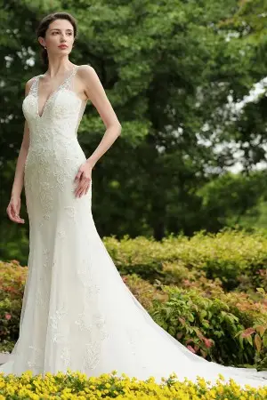 elegant deep v neck beaded lace mermaid bridal gown