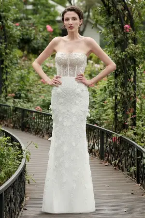 2 in 1 illusion corset bridal gown with overskirt