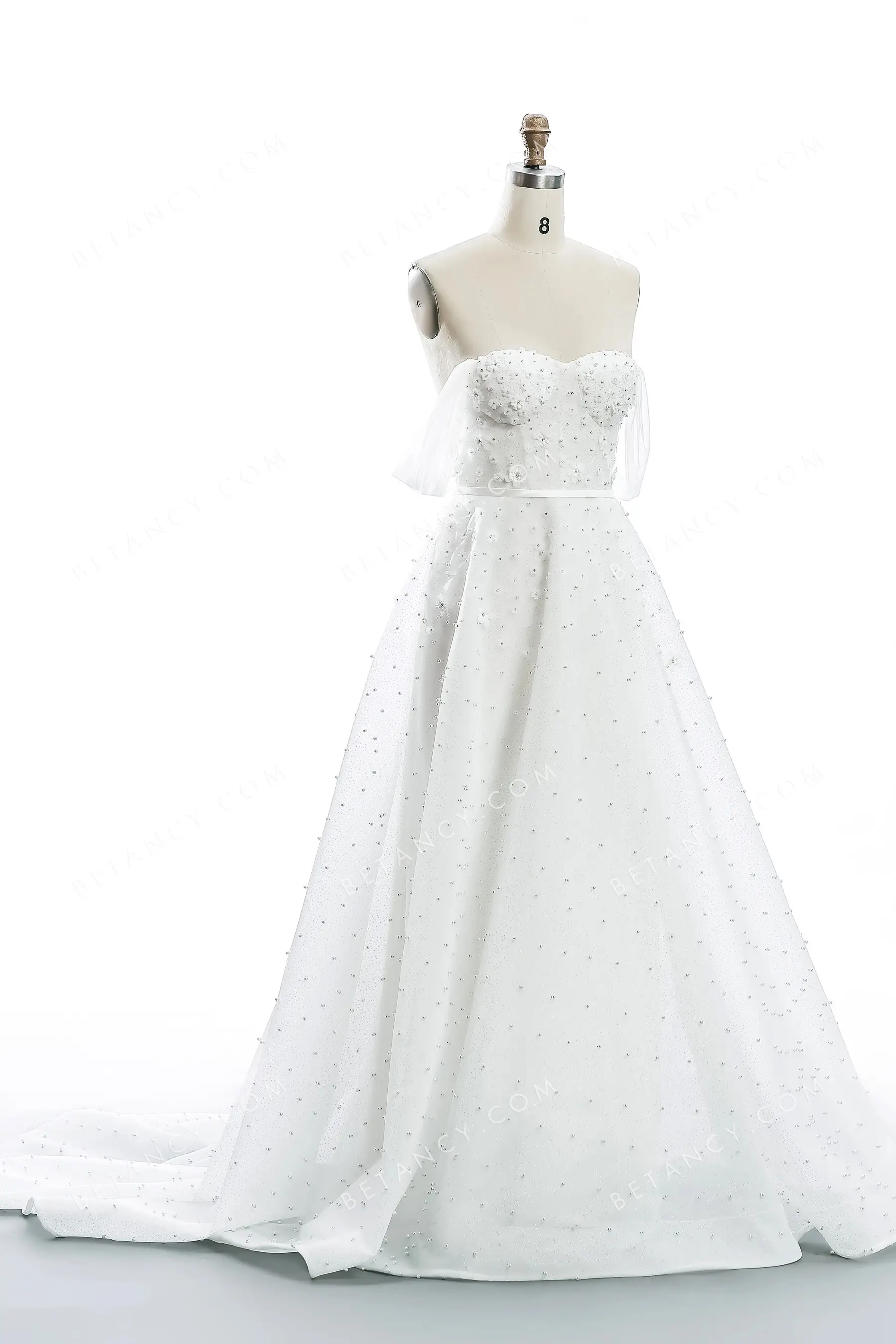 Beautiful Flowers Beaded Off Shoulder Tulle Wedding Dresses main image 1