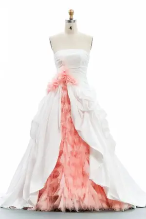 peach pink tulle with ivory taffeta pick up bridal gown