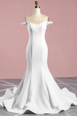 minimalist thick matte satin mermaid wedding dress