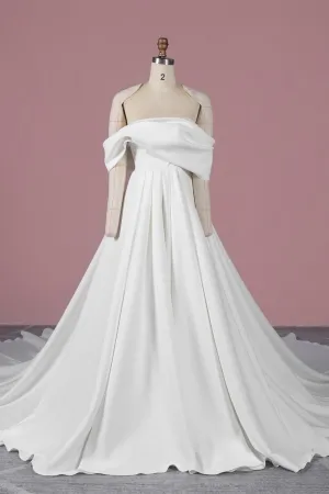 draped matte thick satin asymmetrical fall wedding gown