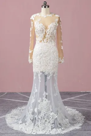 stunning see through lace tulle mermaid wedding gown