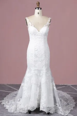 stunning v neck mermaid lace satin wedding dress