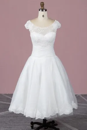 vintage inspired cap sleeve tea length bridal dress