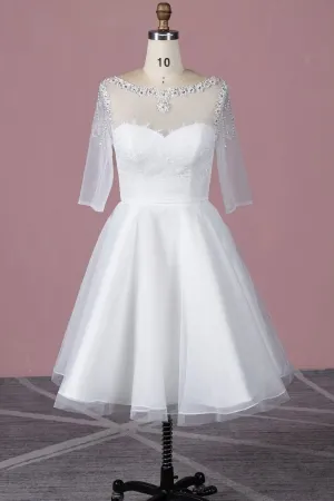 sparkling beaded neck open back short bridal dress