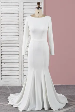 elegant matte satin long sleeve mermaid wedding dress