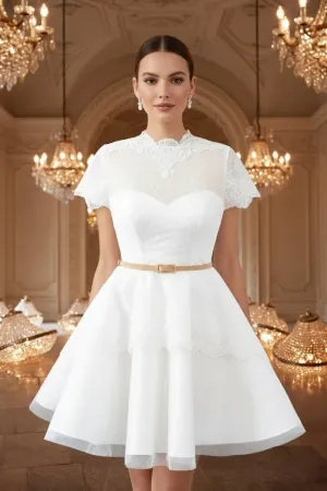 romantic short illusion lace wedding dress