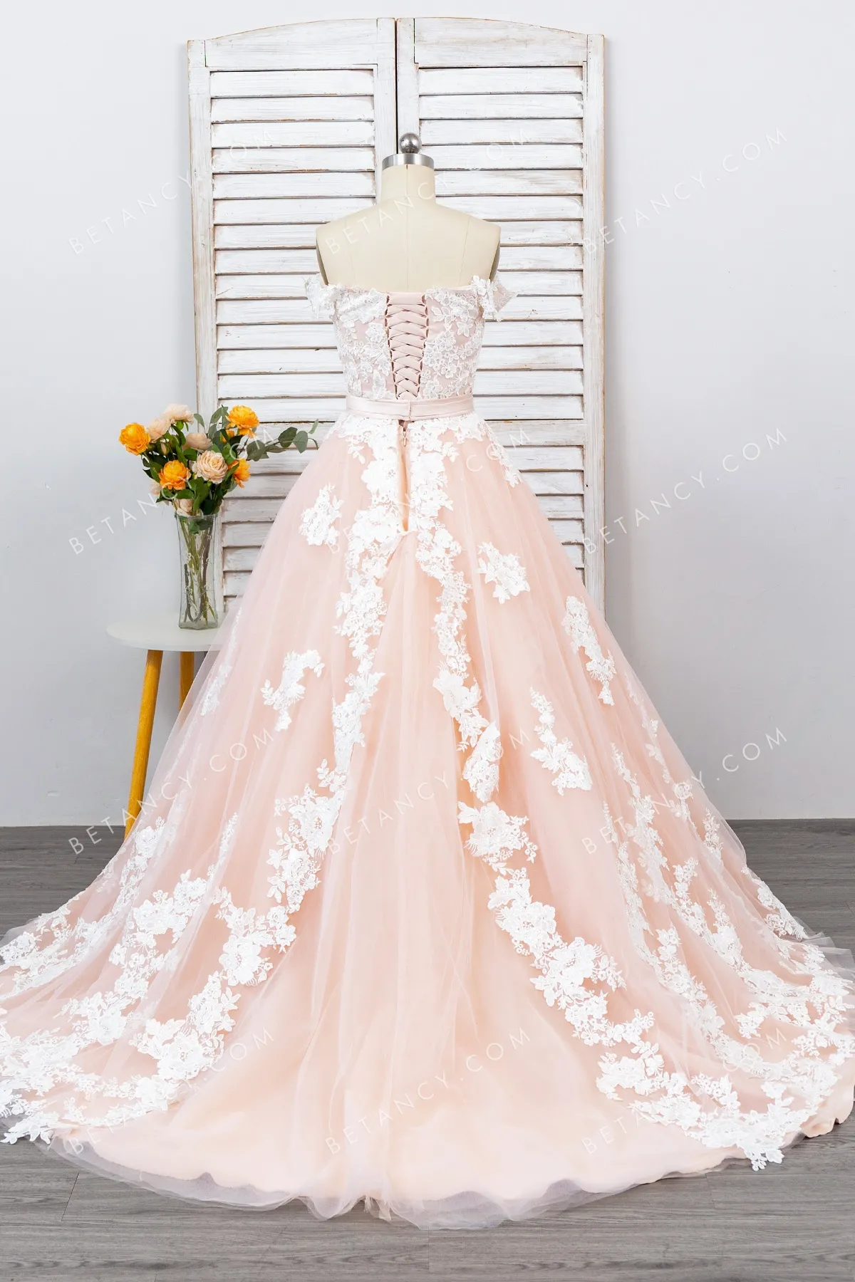romantic off the shoulder pink weding gown romantic off the shoulder pink weding gown