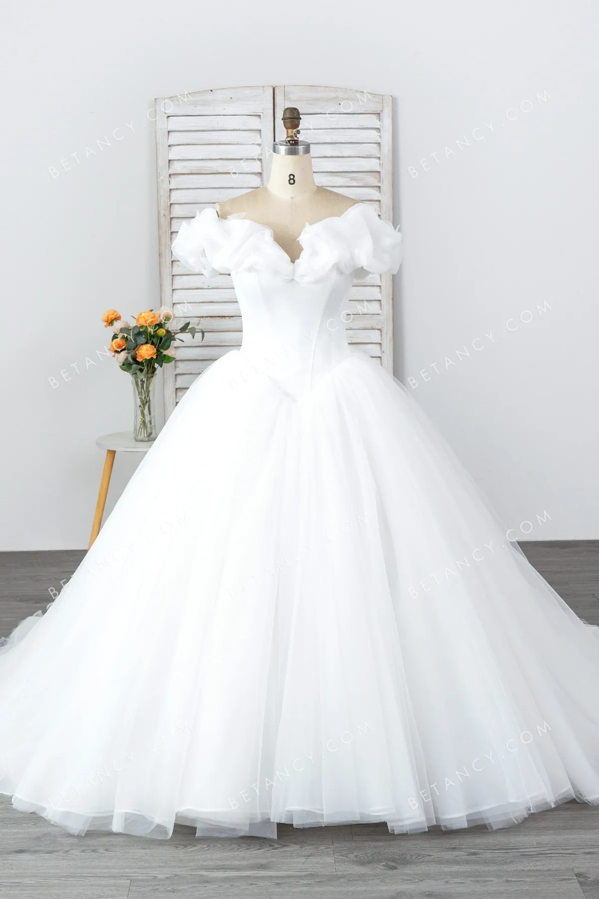 princess ruffled off the shoulder tulle bridal gown princess ruffled off the shoulder tulle bridal gown